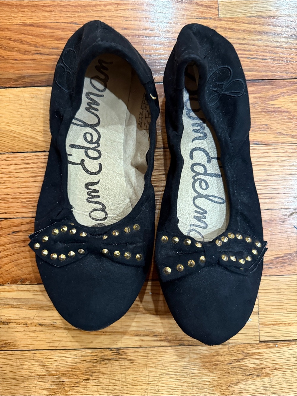 Sam Edelman Black Bow Flats with Gold Studs